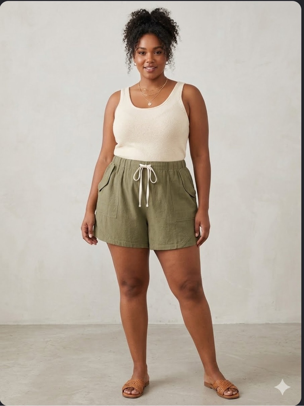 Plus Size Olive Green Drawstring Lounge Shorts XXL Fit XL Boho Utility